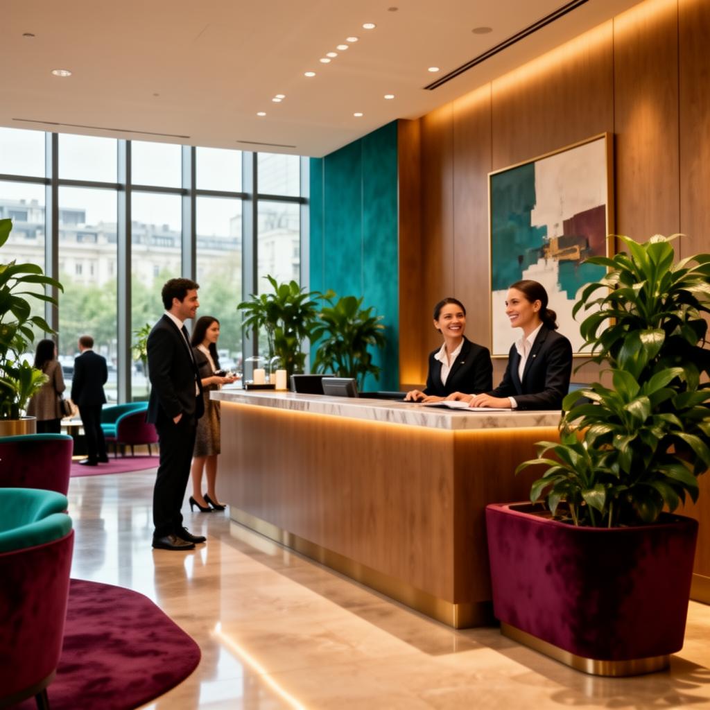 Réception d'un hôtel premium avec équipe accueillante